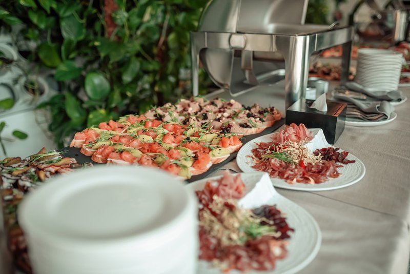 Passed appetizers plated for a catered event